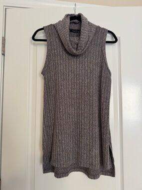 Final Touch Sleeveless Ribbed Cowl Neck Sweater Tunic - Gray